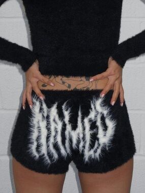 DISO ISO NAMED COLLECTIVE BITTERSWEET FLUFFY HOODIE AND SHORTS SET BLACK WHITE